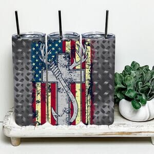Fishing Hunting Cross 20oz Tumbler With Metal Straw